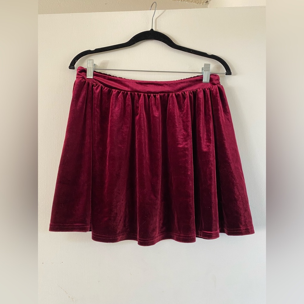 Burgundy Velvet Mini Skater Skirt